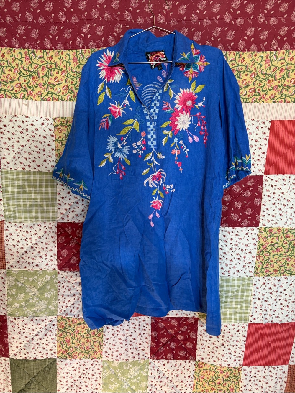 Johnny Was Royal Blue Embroidered Floral Tunic